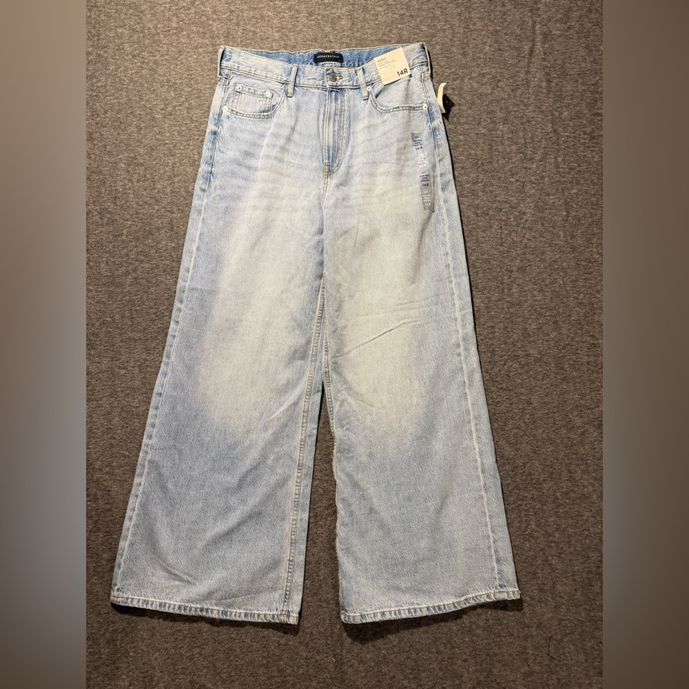 Aeropostale High Rise Super Wide Leg Jeans women 14R fit 34x33 Blue baggy skater